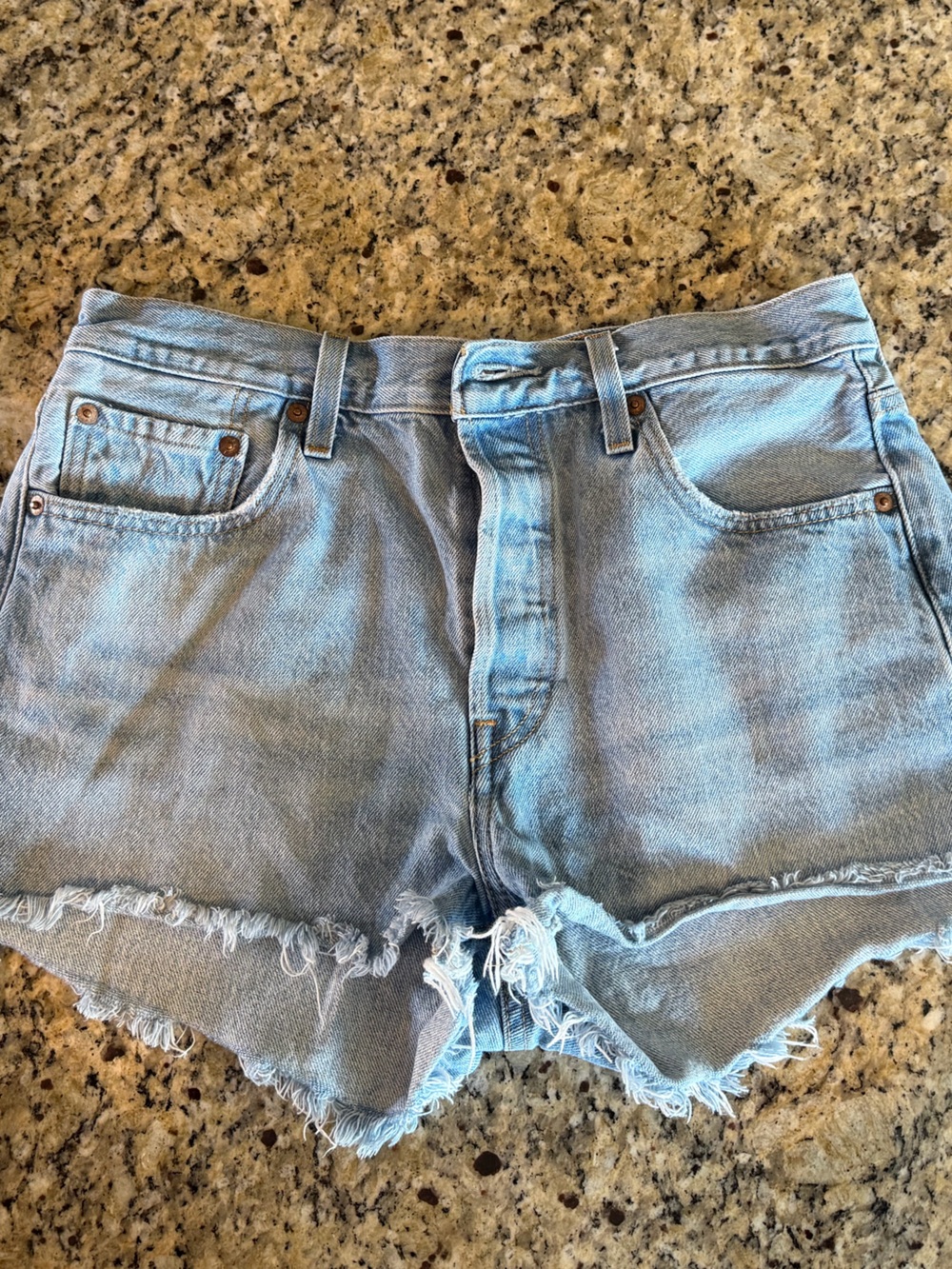 Levi's 501 Light Blue High-Rise Distressed Denim Shorts